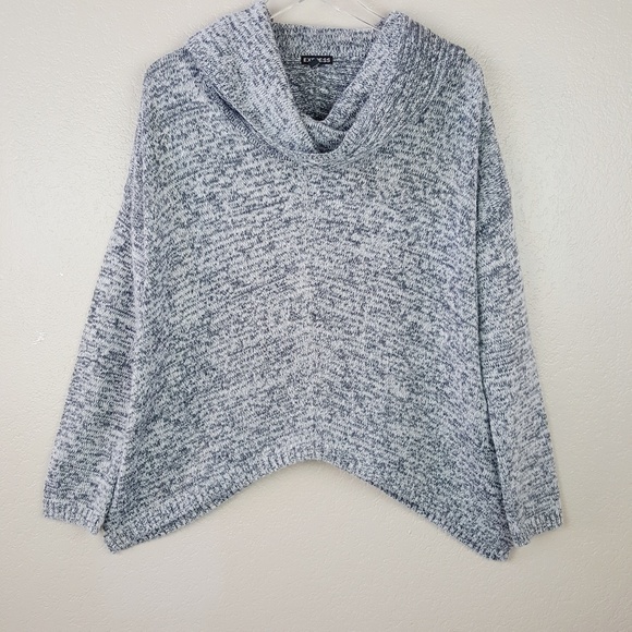 Express Cowl Neck Angular Gray Knit Sweater M/L - Picture 2 of 8